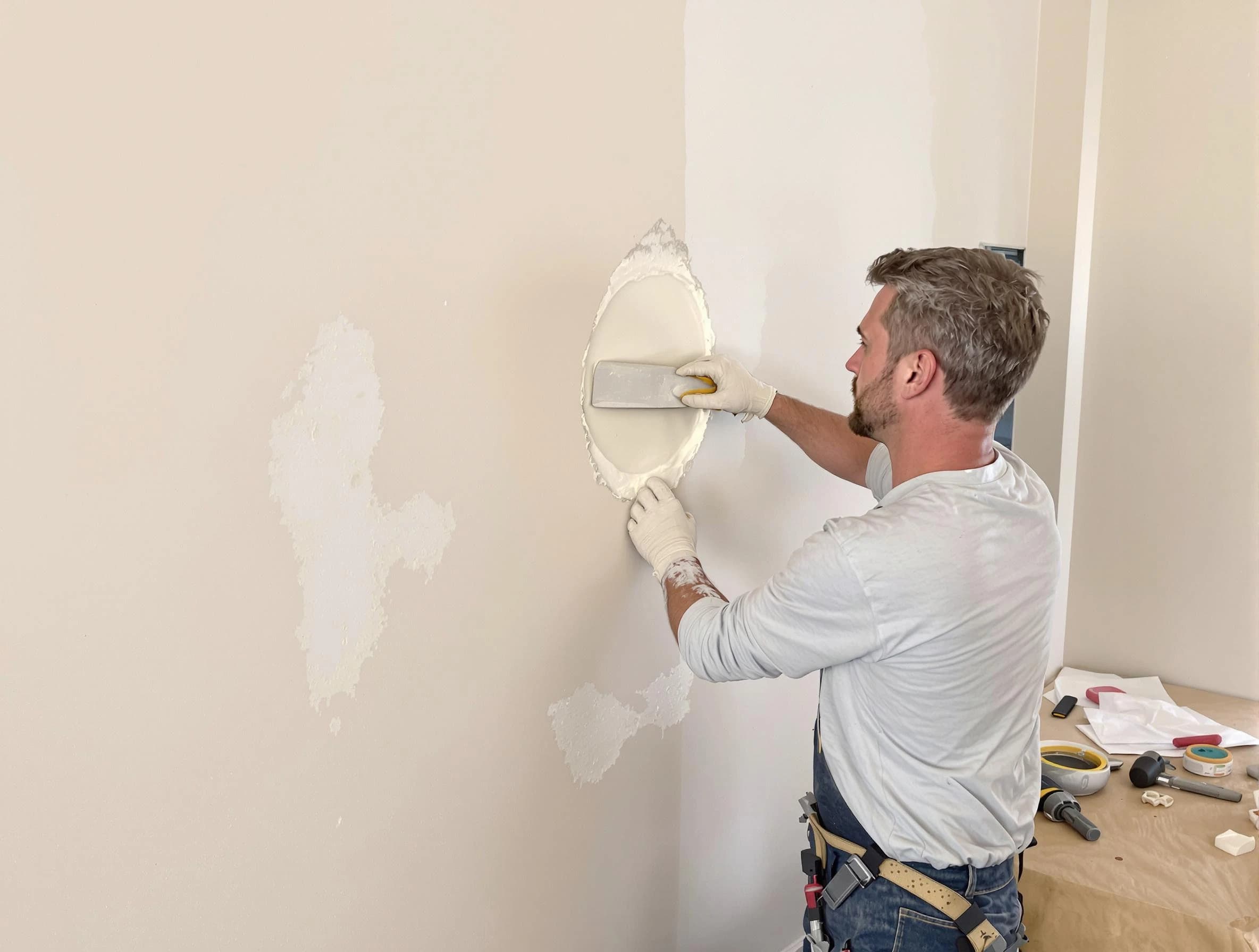 Broadview Heights House Painters technician patching a drywall hole in Broadview Heights, OH