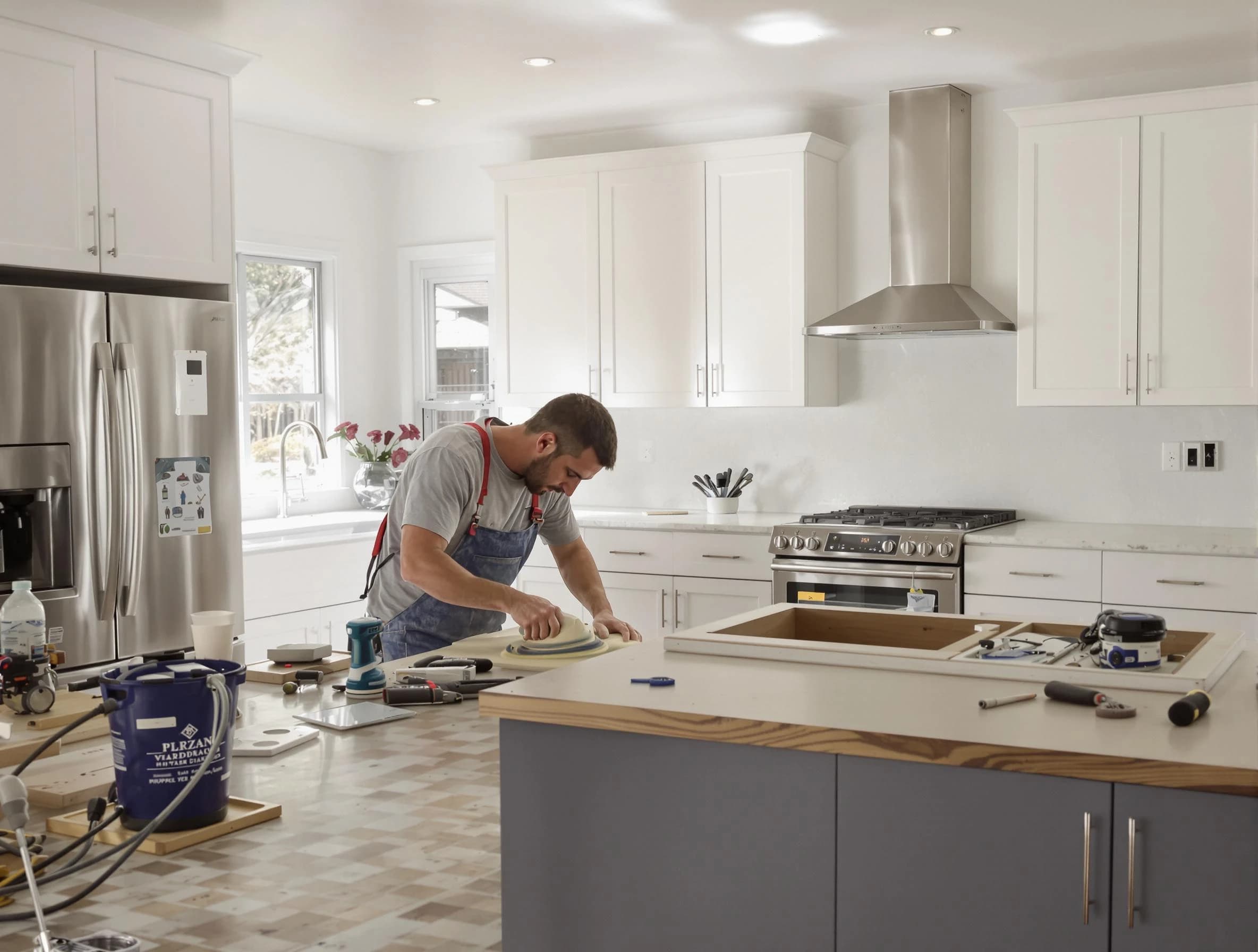 Broadview Heights House Painters refinishing kitchen cabinets in Broadview Heights, OH