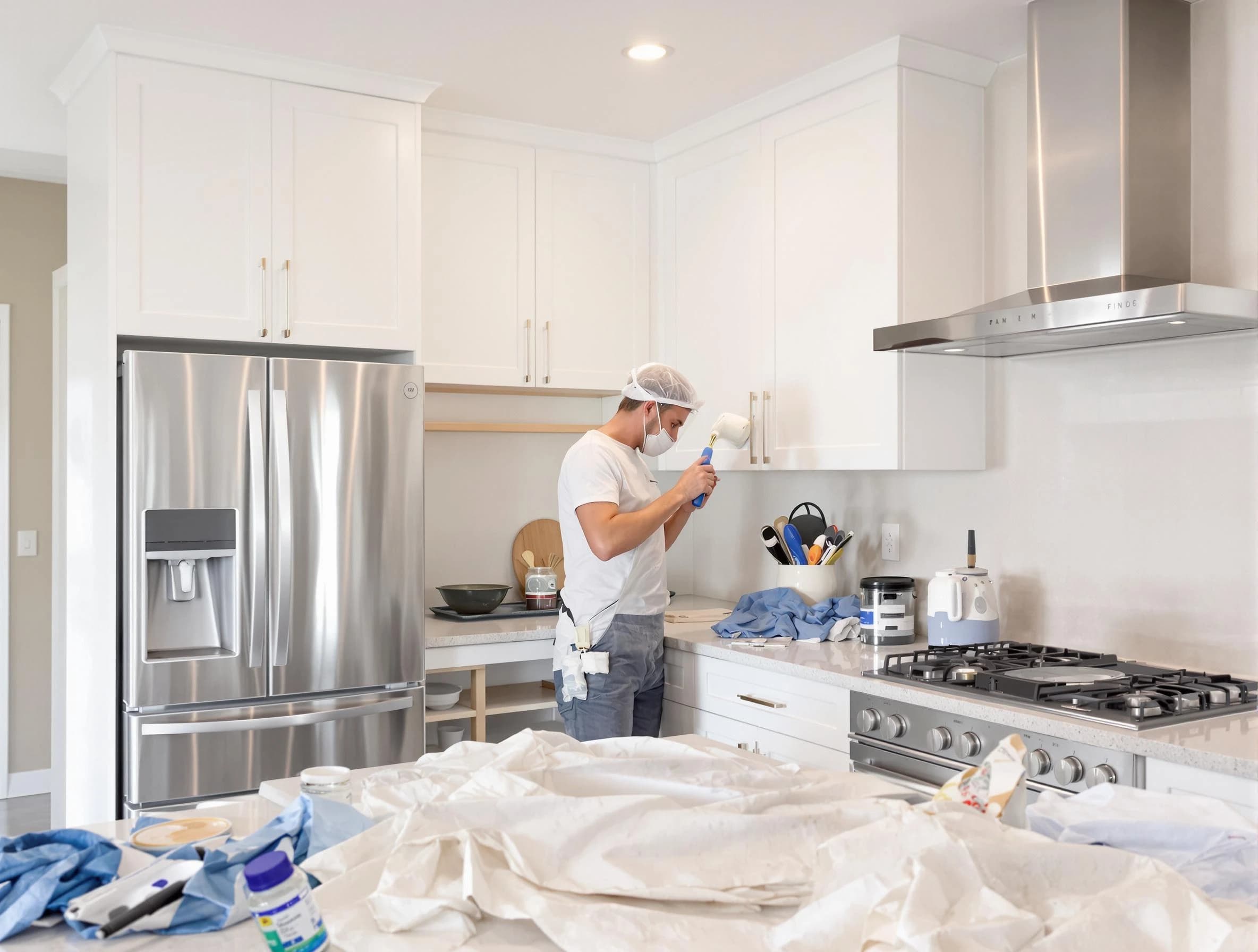 Broadview Heights House Painters painter applying a fresh coat in a kitchen located in Broadview Heights, OH