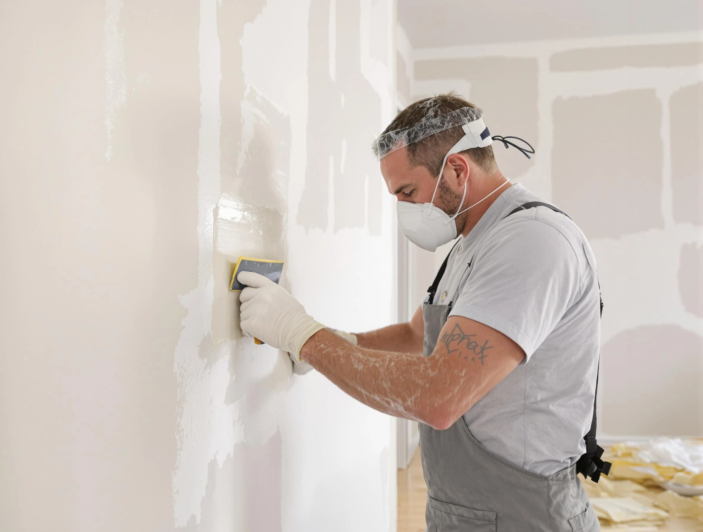 Broadview Heights House Painters technician applying mud to drywall seams in Broadview Heights, OH